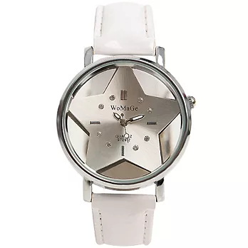 Watch-123 璀璨之星-甜美亮彩星星圖案縷空腕錶-白