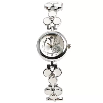 Watch-123 春天華爾滋-甜心派對晶鑽美感鍊錶x白色帶-白