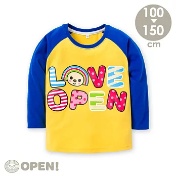 [OPEN小將童裝]LOVE OPEN純棉磨毛拉克蘭袖T150亮寶藍+黃色