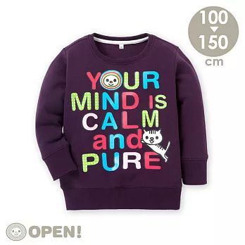 [OPEN小將童裝]OPEN小將英文字母厚棉磨毛圓領T120深紫