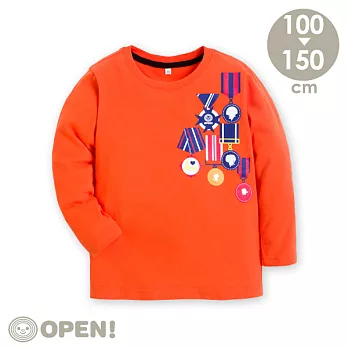 [OPEN小將童裝]OPEN小將帥氣勳章純棉磨毛圓領T120橘色