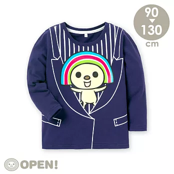 [OPEN小將童裝]OPEN小將仿西裝風格純棉磨毛圓領T100牛仔藍
