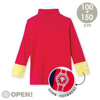 [OPEN小將童裝]OPEN小將馬卡龍色絲柔發熱衣-立領110桃紅