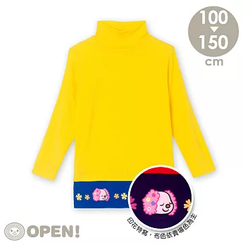 [OPEN小將童裝]小桃馬卡龍色絲柔發熱衣-立領100黃色