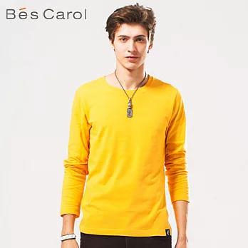 【Bes Carol】男式精梳棉長袖T恤S芥末黃