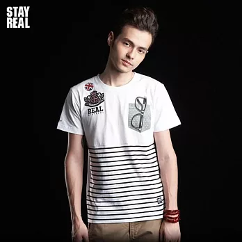 STAYREAL 乖乖牌條紋Tee - 黑標潮流版M白色