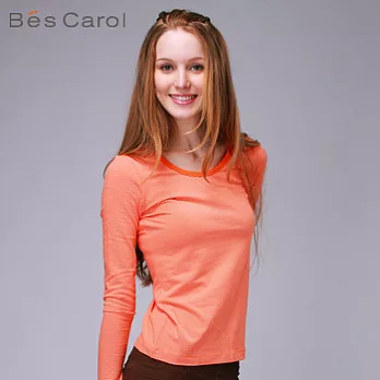 【Bés Carol】女式經典條紋圓領T恤L橘