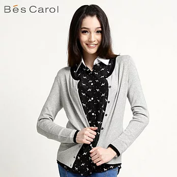 【Bés Carol】女式圓領開襟針織衫S淺麻灰
