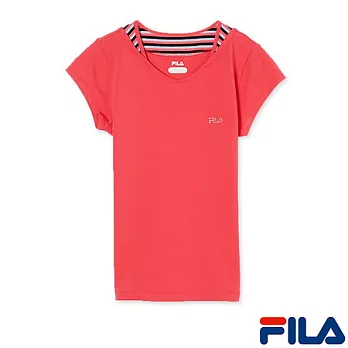 FILA女性假兩件式休閒短衫5TEM-5607-RD-S(40)熱情紅