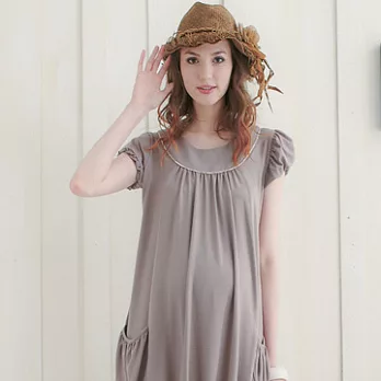 《玉美人》高雅出芽剪接蓬袖花苞洋裝FREE咖啡色