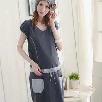 《玉美人》低中腰式口袋V領孕婦洋裝M鐵灰色