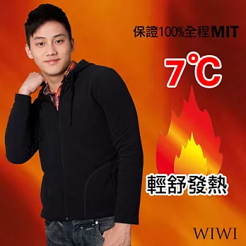 【WIWI】100%MIT輕盈雙面搖粒絨暖氣發熱連帽外套(經典黑 男M-XL)M經典黑