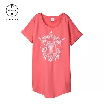 ORENDA 泡棉印花旋轉獨角獸洋裝/上衣M粉紅