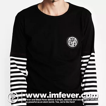 熱血FEVER 直來直往 拼接款 長袖T恤FREE黑白