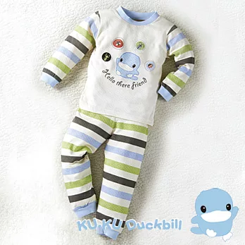 【KU.KU酷咕鴨】秋冬有機棉條紋套裝-90藍