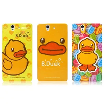 B.Duck黃色小鴨 Sony Zperia Z浮雕水貼殼-黃底格紋鴨