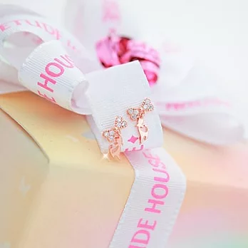 Enya★925銀水鑽蝴蝶結綴可愛貓咪耳環玫瑰金