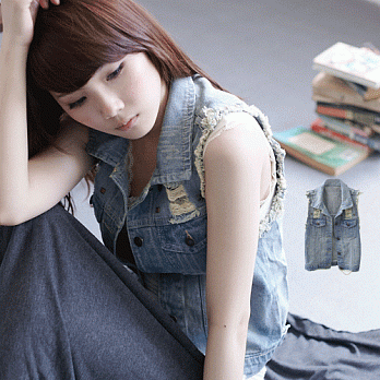 ROSE．韓妞必備骷釘牛仔背心深藍系