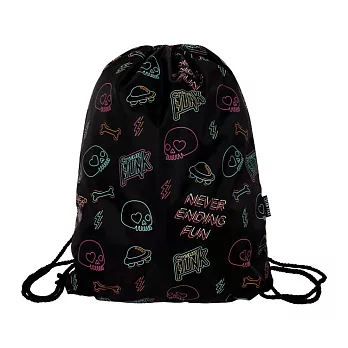 【CACO】滿版塗鴉束口肩背帶黑