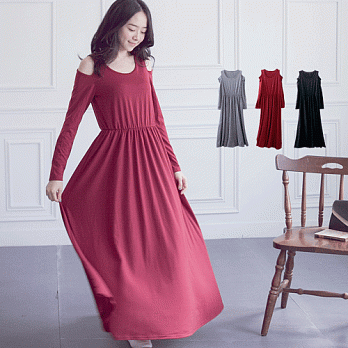 ROSE．浪漫系韓版露肩長洋裝3色 酒紅系