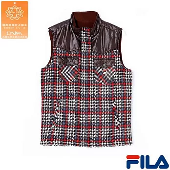 FILA男仕格紋鋪棉背心1VEM-5418-BN-L咖啡紅