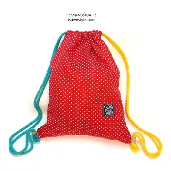 WaWu 束口後背包 / A4收納袋 (紅色點點) 台灣印花布 *限量紅色點點