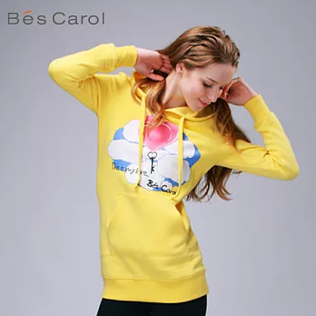 【Bés Carol】女式長款貼袋連帽衛衣S黃