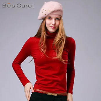【Bés Carol】女式經典條紋高領上衣S酒紅
