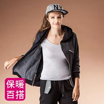 【MORINO】極暖發熱長袖U領衫(女)-灰色M灰色
