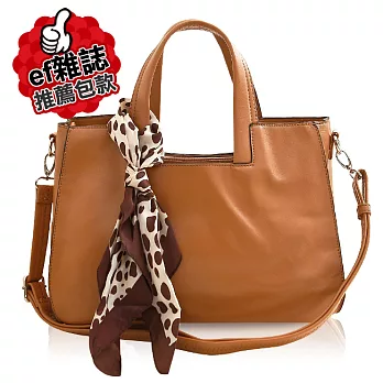 CHENSON 晨霧精靈．方領提把絲巾斜肩包(附背帶)／駝(CG76776-N)