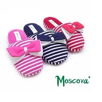 Moscova海軍經典甜心。立體蝴蝶結條紋室內拖(女)L粉紅色