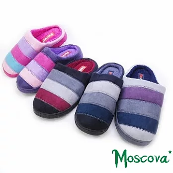 ★Moscova〃冬季彩虹世界。拼色絨毛舒適厚底室內懶人拖(女 )L粉紅色