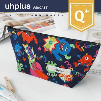 uhplus Q-plus寬底筆袋/ 奇幻怪獸樂園．藍夜