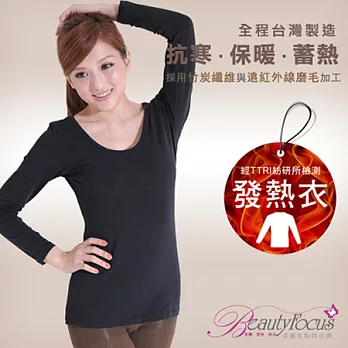 BeautyFocus台灣製女圓領奈米竹炭抗寒發熱衣9705黑色(L-XL)