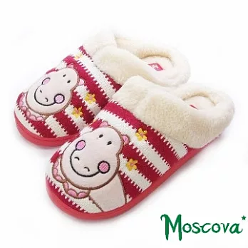 ★Moscova〃童話甜心王國。條紋河馬造型舒適棉拖(女)L紅色