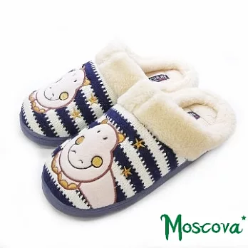 ★Moscova〃童話甜心王國。條紋河馬造型舒適棉拖(男)M藍色