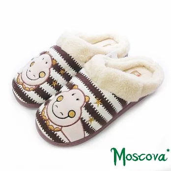 ★Moscova〃童話甜心王國。條紋河馬造型舒適棉拖(男)M棕色
