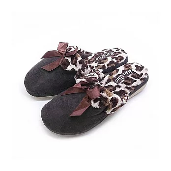 ★Moscova〃經典美感之作。蝴蝶結豹紋造型舒適厚底毛拖(女)M棕色