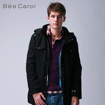 【Bés Carol】男式腰部抽繩連帽棉服外套M黑
