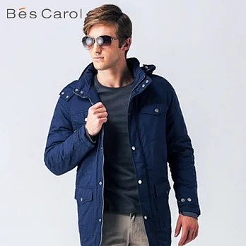 【Bés Carol】男式腰部抽繩連帽棉服外套M藏青藍