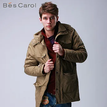 【Bés Carol】男式腰部抽繩連帽棉服外套M米