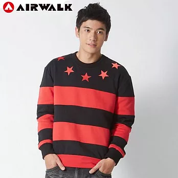 【美國 AIRWALK】群星條紋長袖圓領Tee-男L紅黑條紋-L