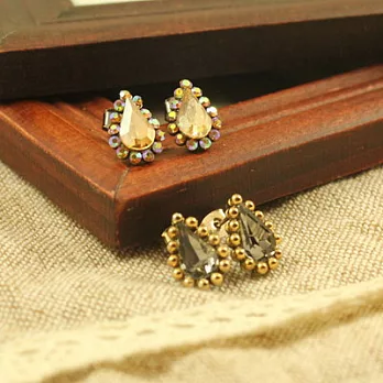 ECO安珂．水滴型寶石綴珠珠/水鑽 耳環灰寶石