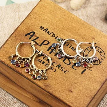 ECO安珂．民俗風圓形環墜五彩寶石 耳環金色