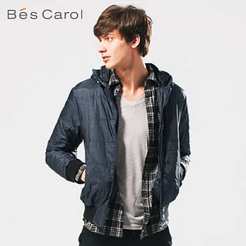 【Bés Carol】男式連帽印花休閒棉外套S灰黑