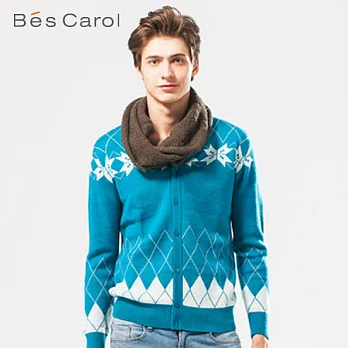 【Bés Carol】男式雪花毛衣開衫S湖綠
