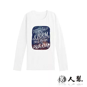 【男人幫Man’s Shop】MA002＊MIT製造 【純棉長袖圓領T恤-美式復古塗鴉印章】白色 M號