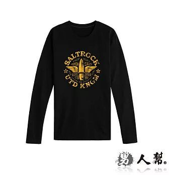 【男人幫Man’s Shop】MA003＊MIT製造 【純棉長袖圓領T恤-美式復古風火輪】黑色 M號