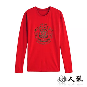 【男人幫Man’s Shop】MA004＊MIT製造 【純棉長袖圓領T恤-美式復古圖騰純棉】紅色 S號