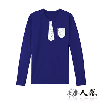【男人幫 Man’s Shop】T5554＊高磅數【長袖海軍風領袋併接設計】小船錨純棉長袖T恤寶藍色 S號